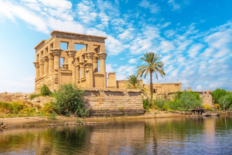 Admiring Philae Temple in Aswan on 7-day Cairo, Luxor and Aswan Egypt Easter Tour